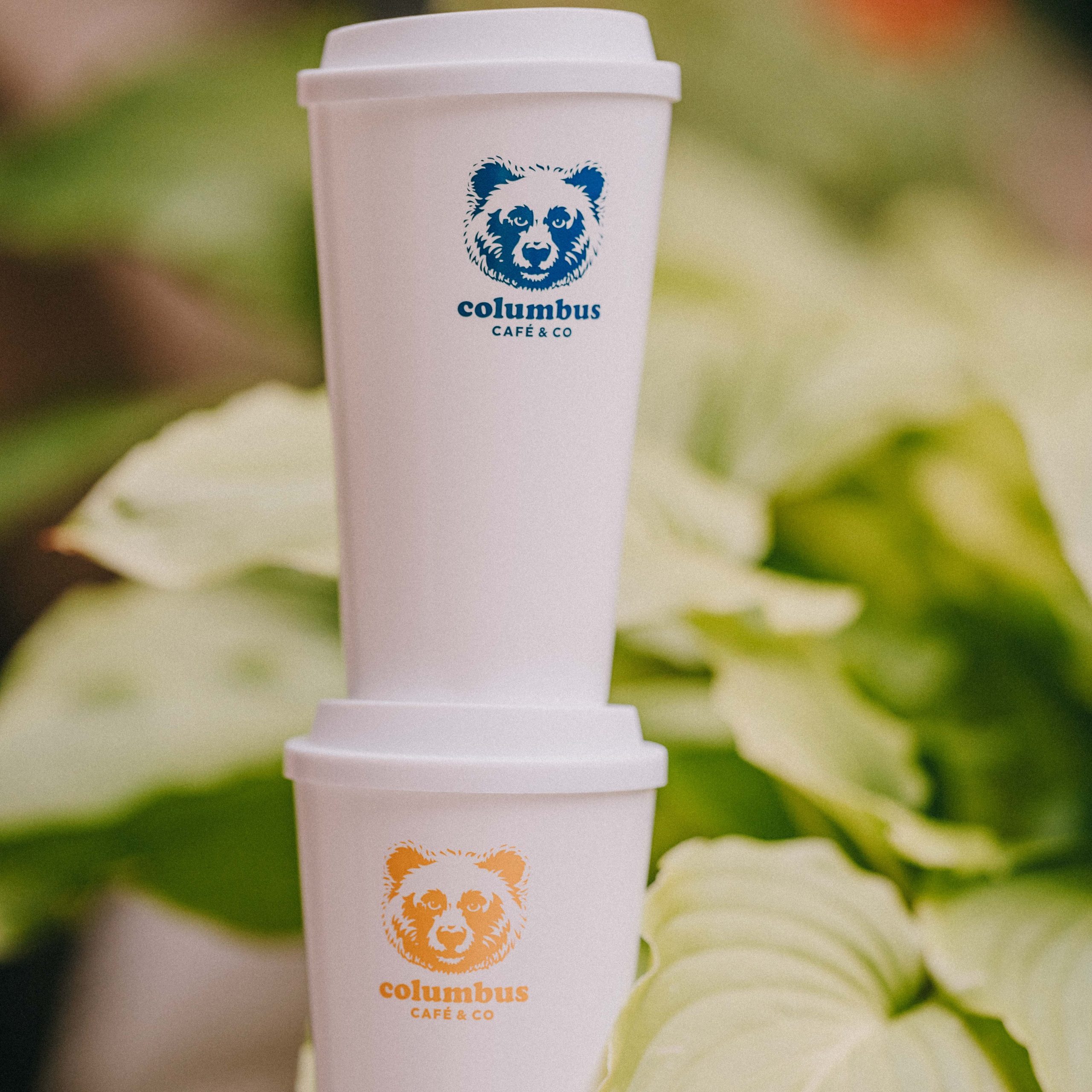 Eco-cup réutilisable blanche & bleu – Columbus Café & Co
