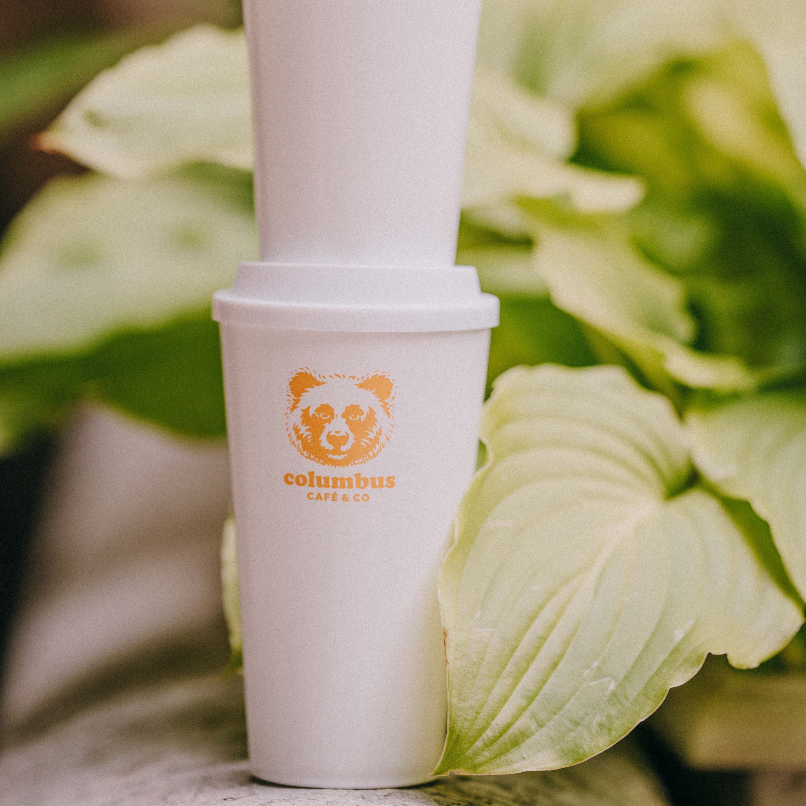 White Eco cup yellow bear