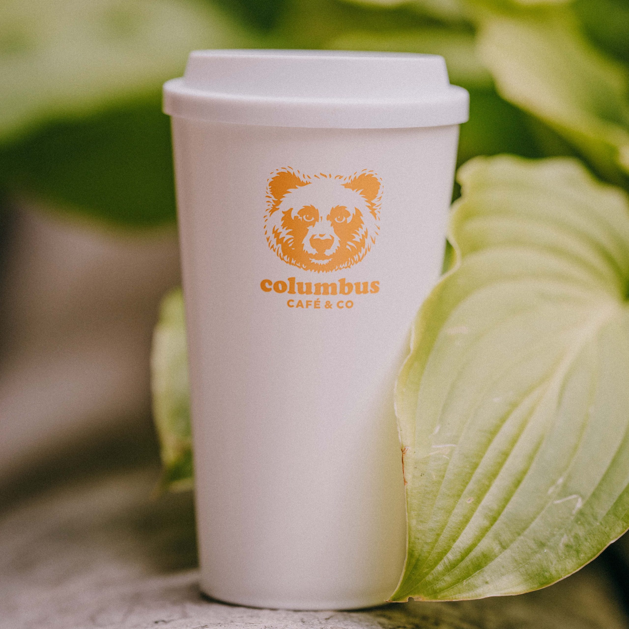 White Eco cup yellow bear