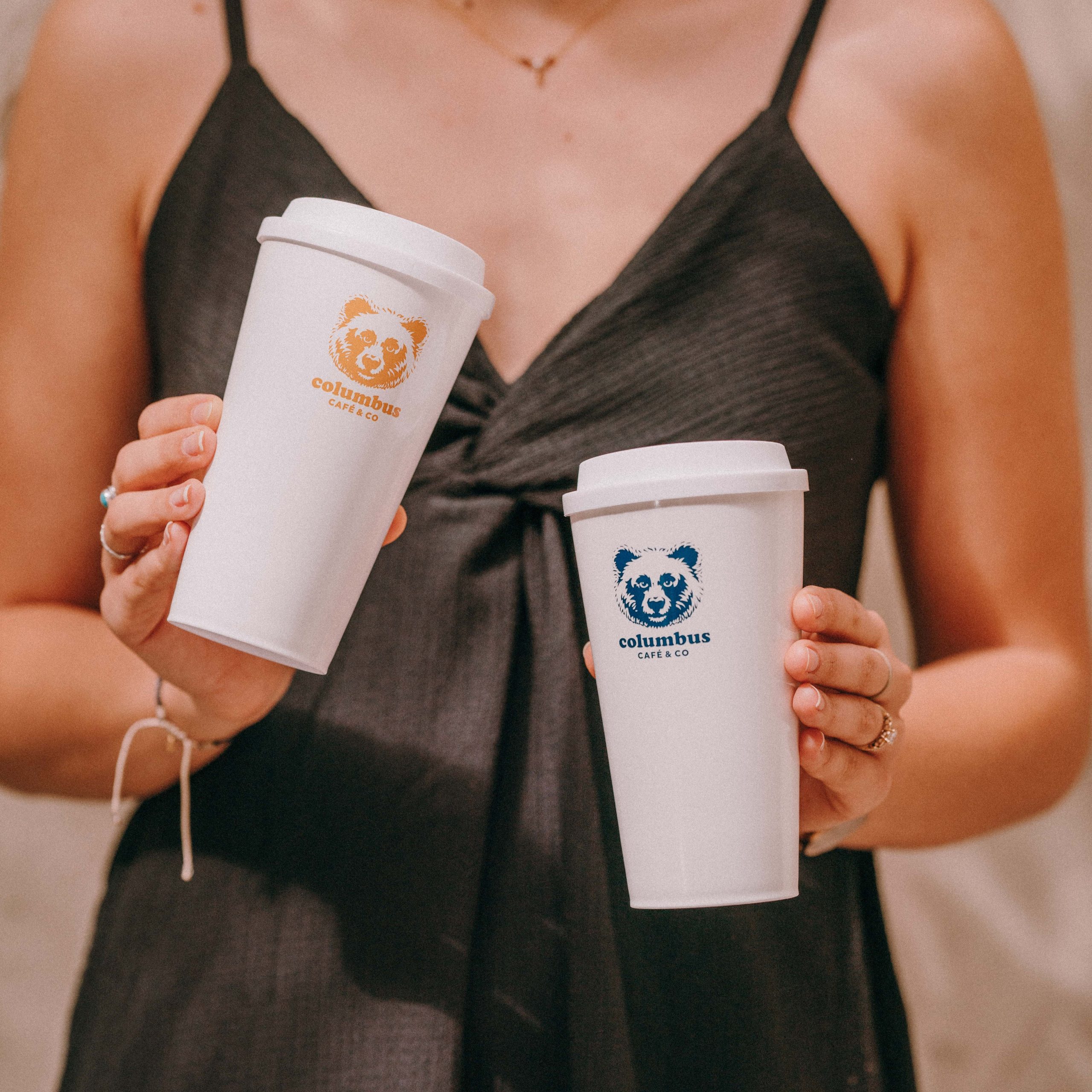 Eco-cup réutilisable blanche & bleu